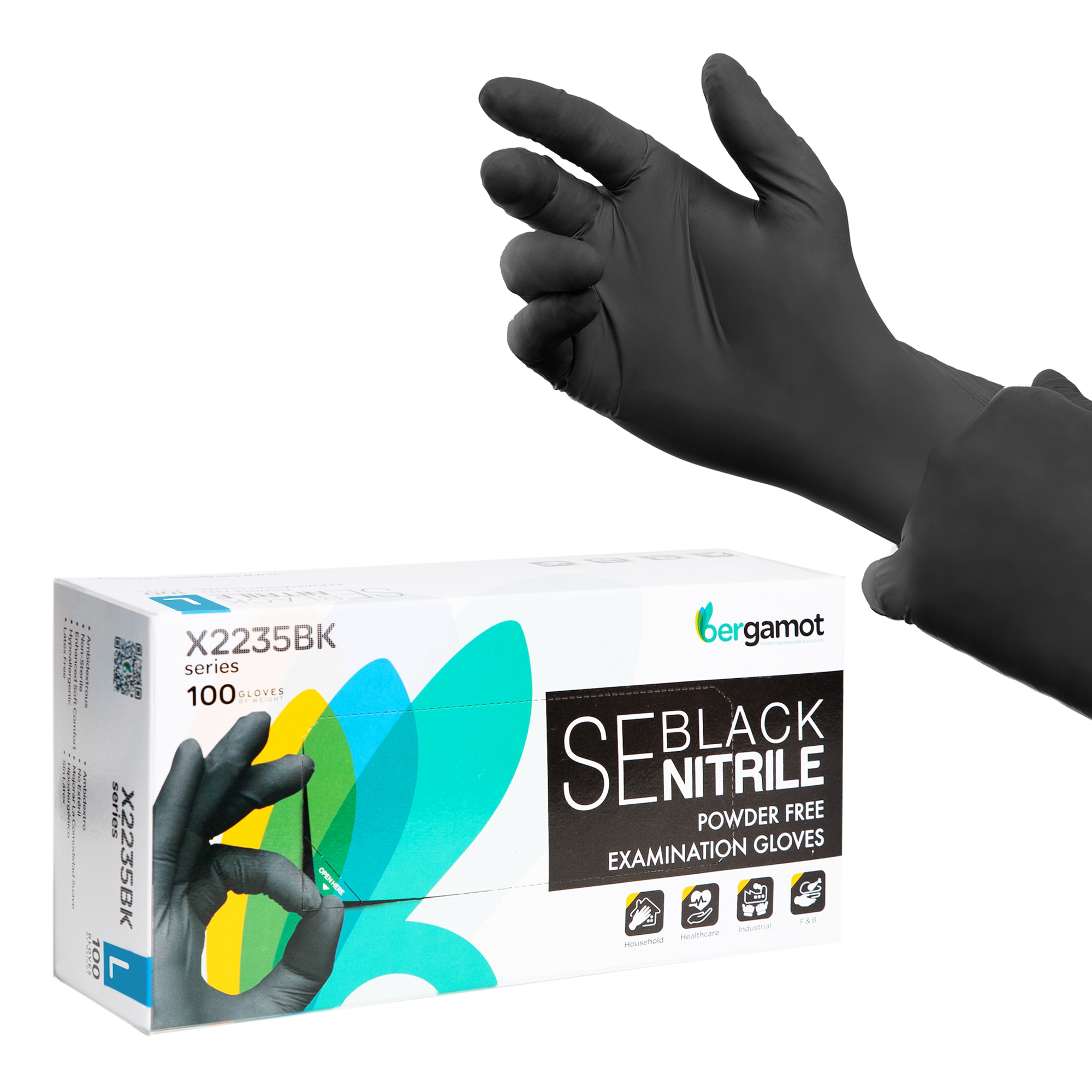 Cutie 100 Manusi Nitril Nepudrate, Bergamot, Negre, Marime L