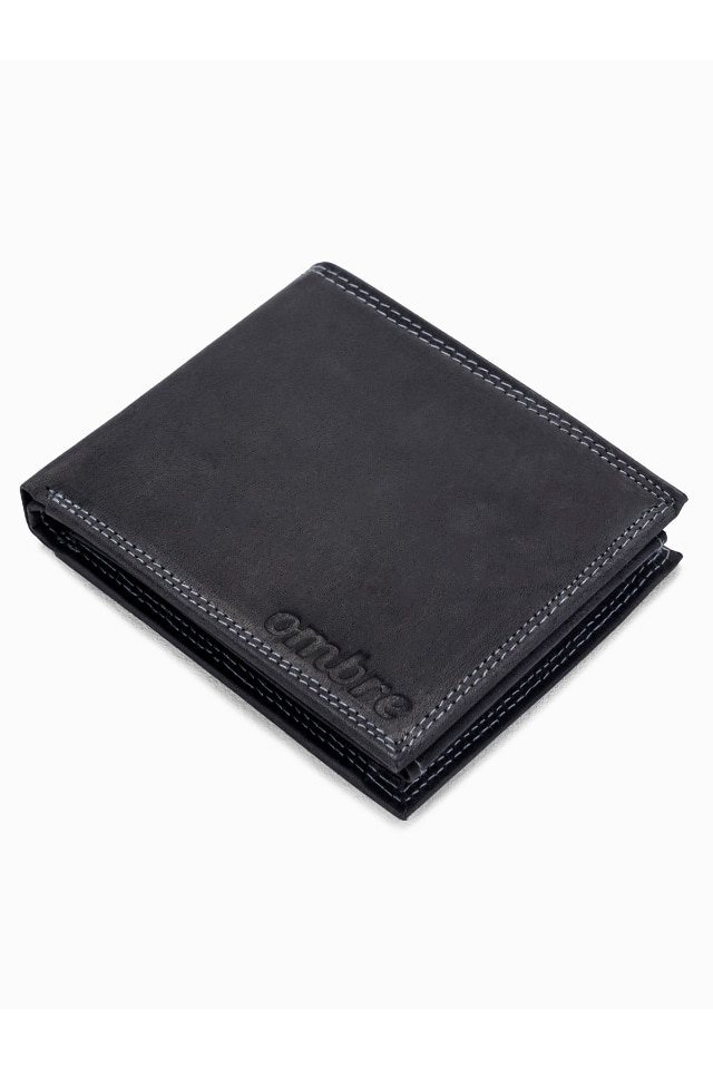 Portofel pliabil cu 8 compartimente, Ombre, A092, Piele/Poliester, Negru