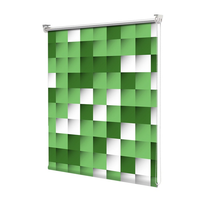 Roleta Art Shade tip Jaluzea cu Rulou si sistem inclus, Art Star, Patrate umbrite in nuante de verde, Pattern, Decoratiuni, Latime 75 cm x Inaltime 130 cm