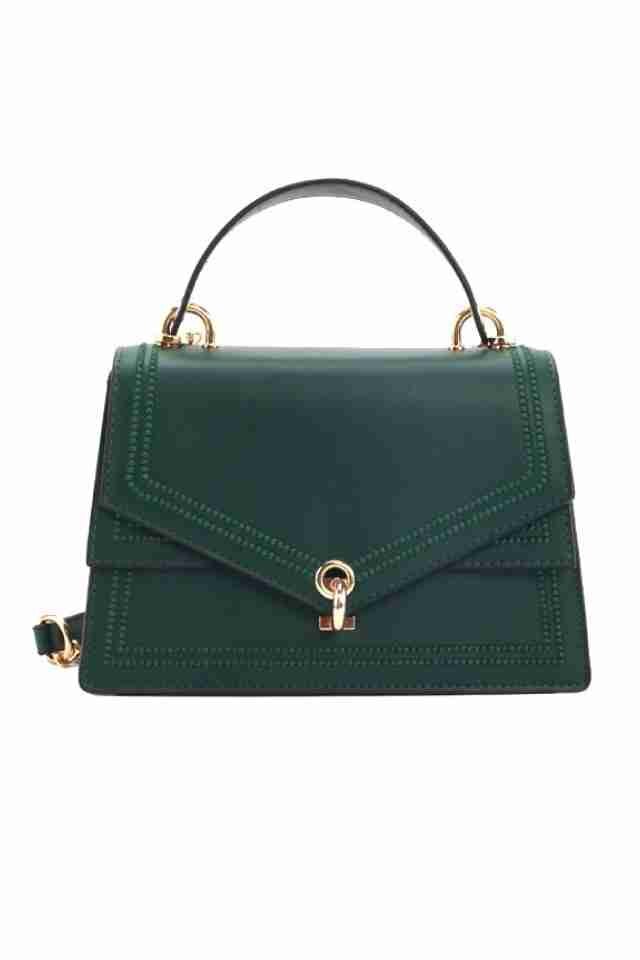 Geanta de dama Carola verde din piele ecologica cu maner, dimensiuni 22 x 15 x 9 cm