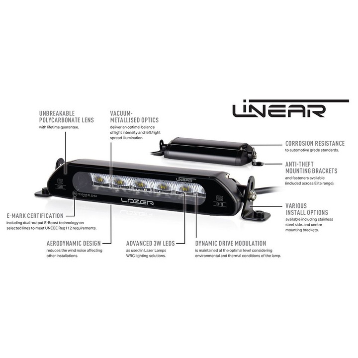 Proiector LED Omologat, Lazer Lamps Linear-12 Elite cu Lumini de Pozitie, Putere 84 W, Flux Luminos 8100 Lm