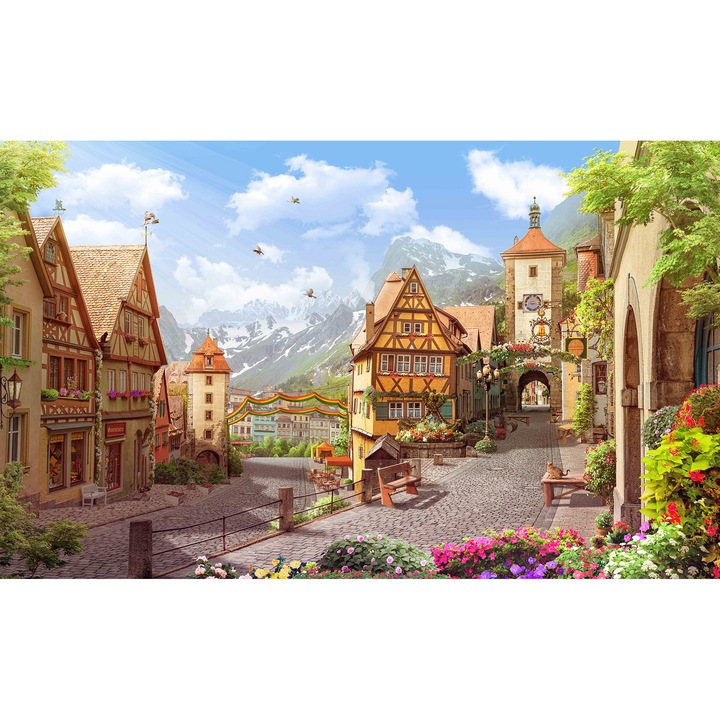 Fototapet, Orasul vintage, Stil Retro, Centrul orasului, Case din lemn, Frumusetea orasului, Design modern, Living, Dormitor, 200 x 150 cm