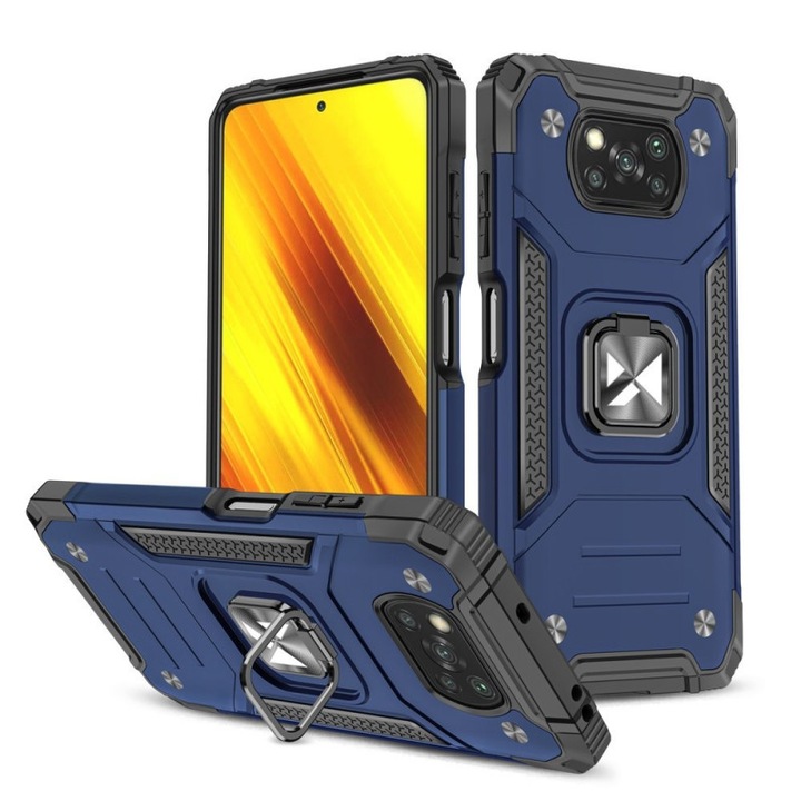 Калъф Wozinsky Ring Armor Case Kickstand Tough Rugged за Xiaomi Poco X3 Pro / Poxo X3 NFC, син