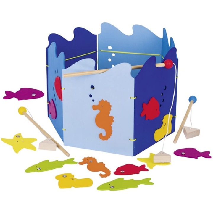Детски риболов Goki 376006 1-13, Дървен комплект за игра с магнити, 19 части, 40 см