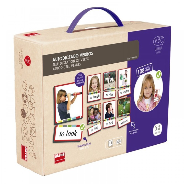 Joc educativ autodictarea verbelor in engleza, Akros, 2x108 carduri