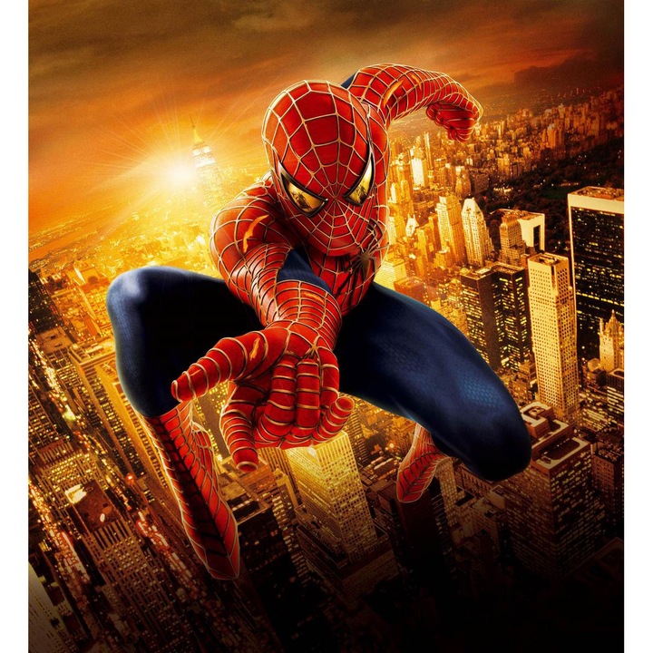 Fototapet pentru copii, Omul Paianjen in oras, Spider Man, 200 x 150 cm