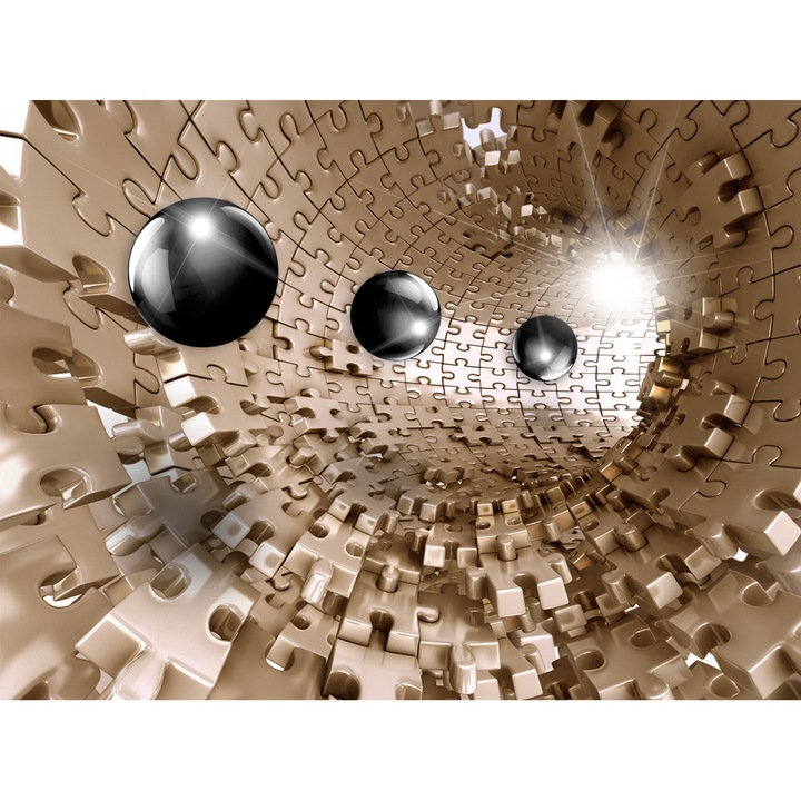 Fototapete 3D, Bile negre plutitoare intr-un tunel din puzzle aurii, 450 cm x 250 cm