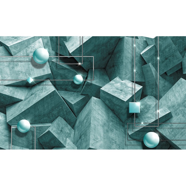 Fototapet, Figuri geometrice cu efect 3D de culoare turcuaz, 300 cm x 150 cm