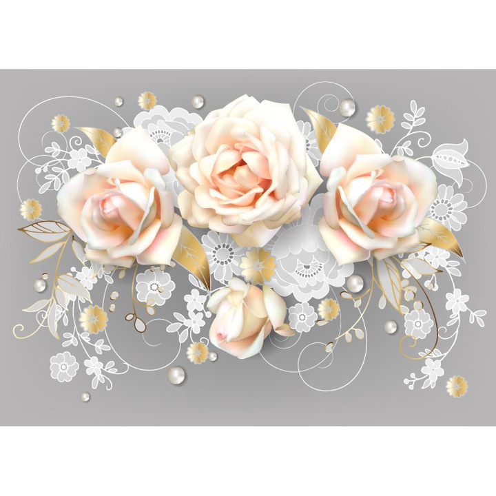Fototapet 3D, Un buchet de trandafiri roz pe fundal gri, Fantezie, Abstractie, Floral, 3D, 300 x 200 cm