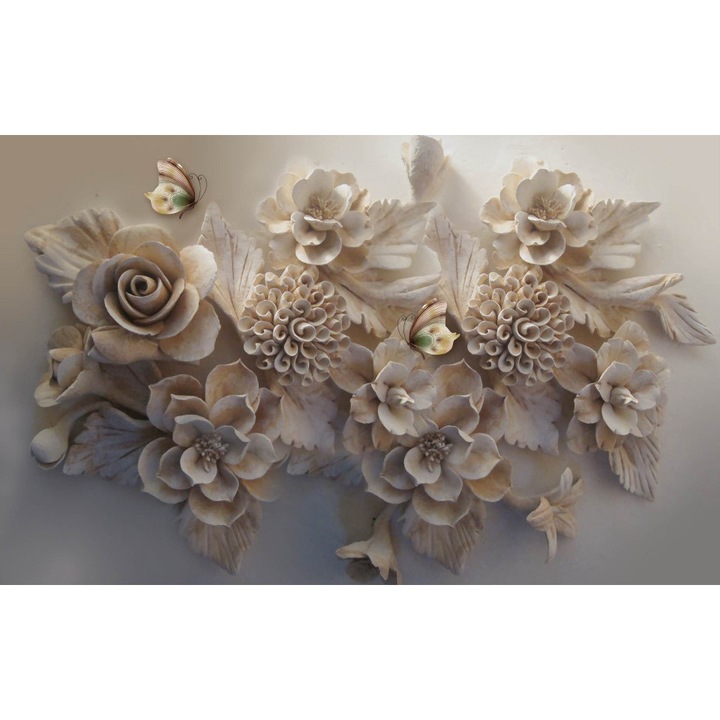 Fototapet 3D, Flori crem 3D, Fantezie, Abstractie, Floral, 3D, 400 x 250 cm