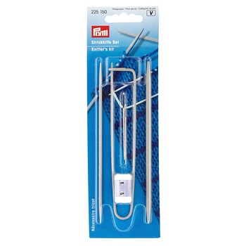 Set accesorii pentru tricotat, andrele de 2,5 si 4 mm, ace lana nr 1 si 3, numarator randuri, ac de siguranta, Prym Set accesorii pentru tricotat, andrele de 2,5 si 4 mm, ace lana nr 1 si 3, numarator randuri, ac de siguranta, Prym