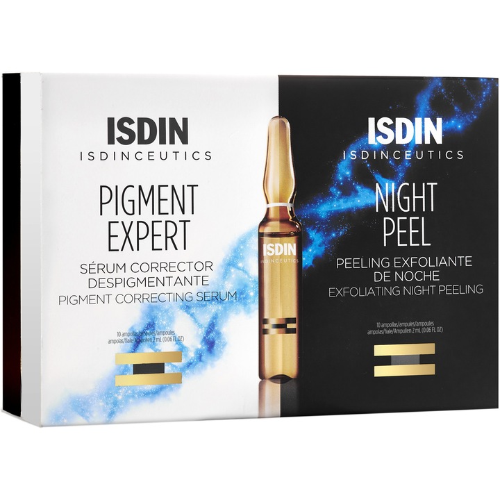 Ser corector pentru depigmentare si exfoliere ISDIN Pigment Expert/Night Peel, 20 fiole x 2 ml