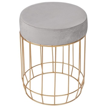 Taburet din catifea gri 45 cm, cadru metalic auriu Taburet din catifea gri 45 cm, cadru metalic auriu