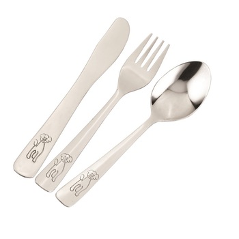 Set tacamuri de 3 piese, din inox, pentru copii, Argintiu Set tacamuri de 3 piese, din inox, pentru copii, Argintiu