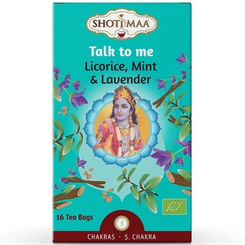 Ceai Shotimaa chakras talk to me lemn dulce, menta si lavanda bio, 16 plicuri Ceai Shotimaa chakras talk to me lemn dulce, menta si lavanda bio, 16 plicuri