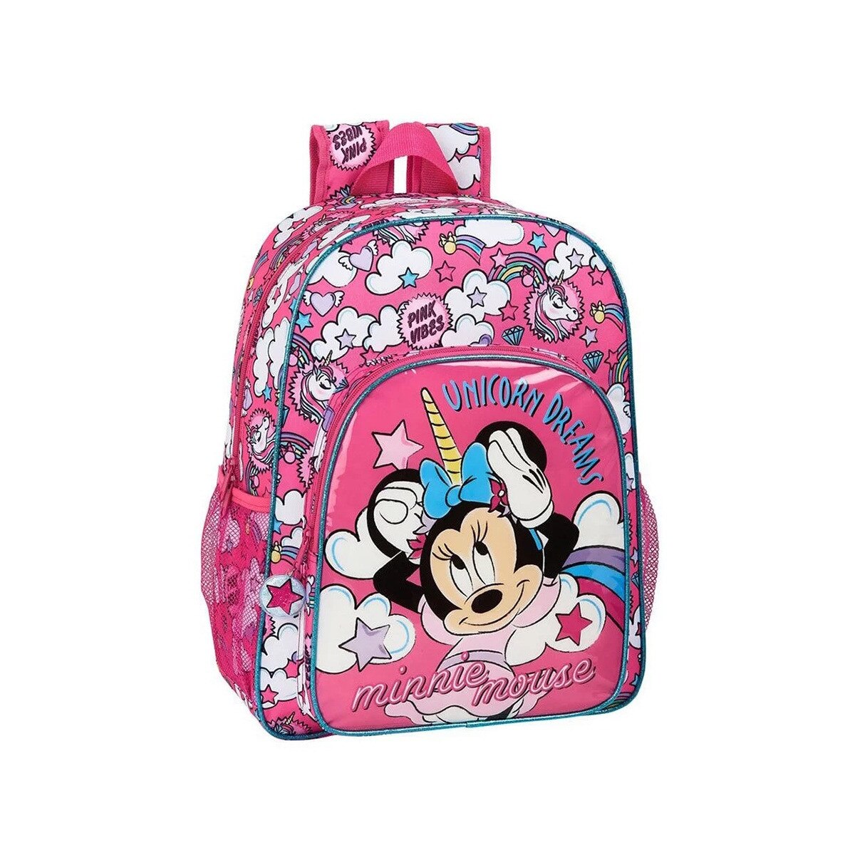 Ghiozdan scoala, Minnie Mouse, Unicorn dreams, 2 compartimente, roz, 42 cm