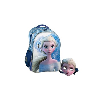 Ghiozdan 3D scoala, Frozen, 3 compartimente, albastru, 45 cm + masca Elsa Ghiozdan 3D scoala, Frozen, 3 compartimente, albastru, 45 cm + masca Elsa