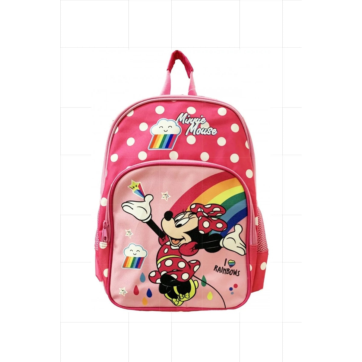 Ghiozdan scoala , Minnie Mouse, Rainbows, 2 compartimente, roz , 40 cm