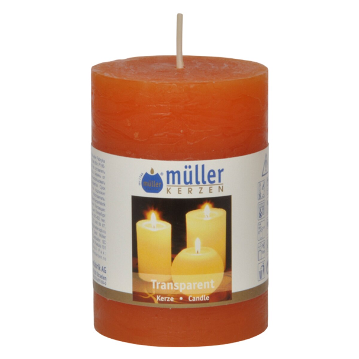 Lumanare transparenta butuc, culoare Mandarin