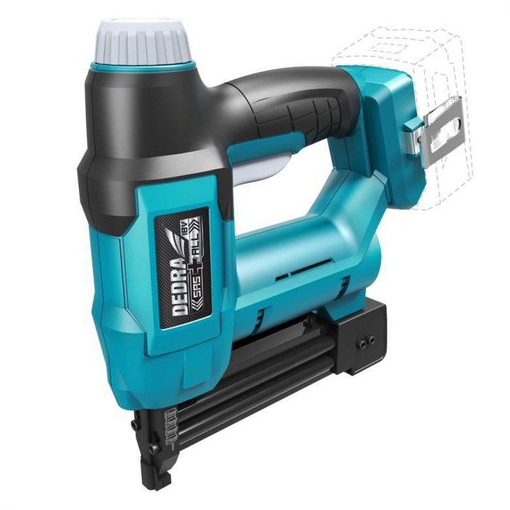 Capsator cu cuie si capse fara fir DEDRA SAS+ALL DED7055, 18V Li-ion, 2-in-1, instrument profesional, reglaj forta, iluminare LED, pentru tapiterie, lemn si bricolaj, FARA ACUMULATOR SAU INCARCATOR