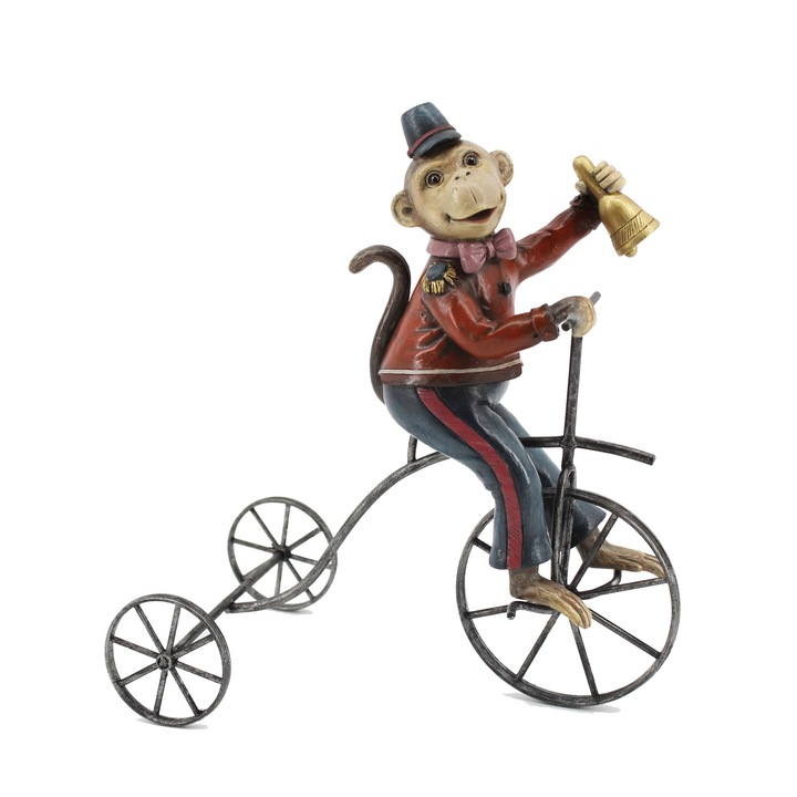 Maimuta pe triciclu, multicolor, 20 cm