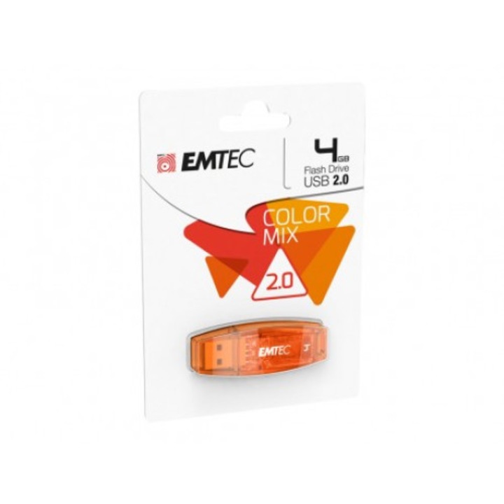 Флаш памет EMTEC 4 GB, USB 2.0, High Speed, Оранжев цвят