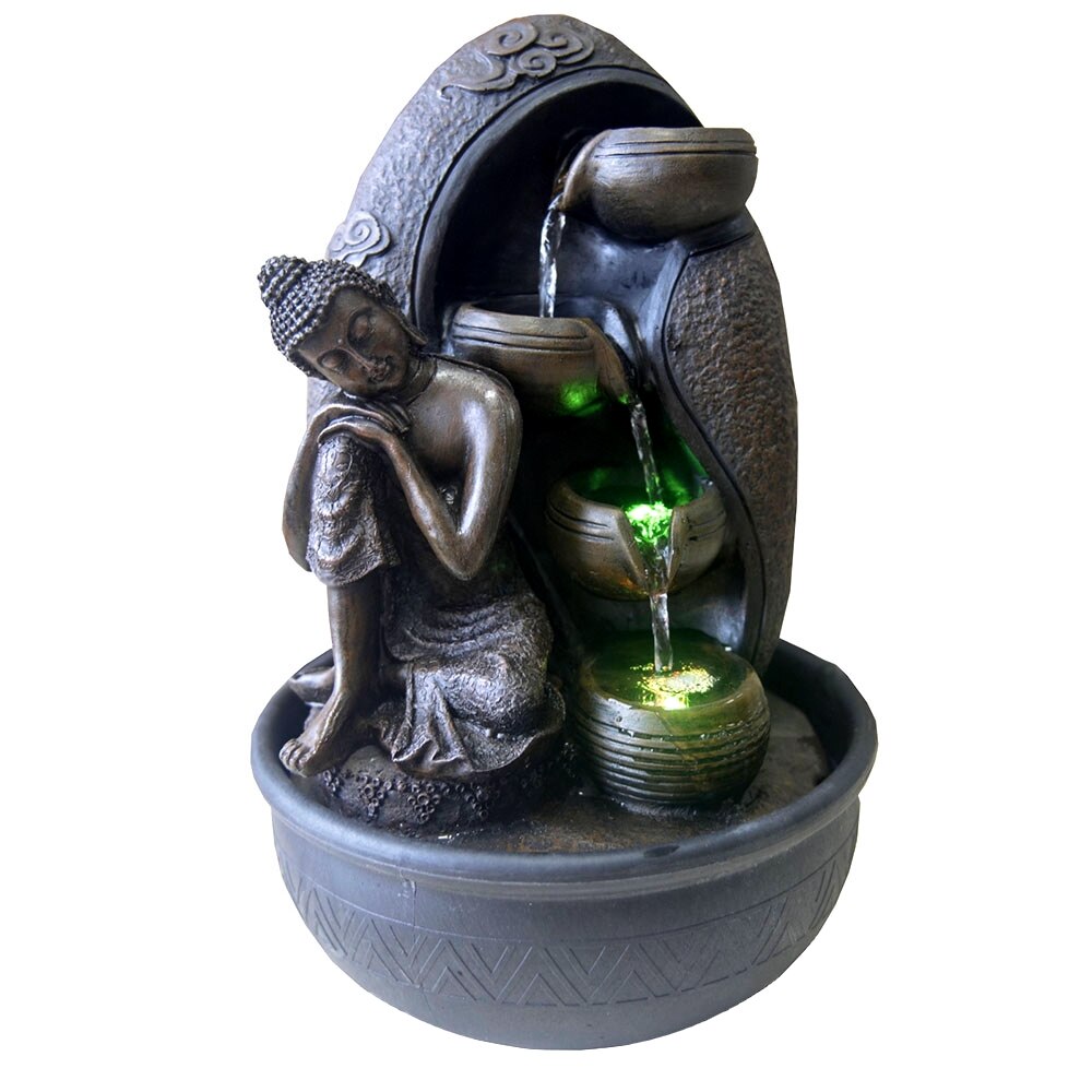Fantana decorativa Zen Light, Model Buddha Krishna, Iluminare cu led, 26x26x40cm, Maro