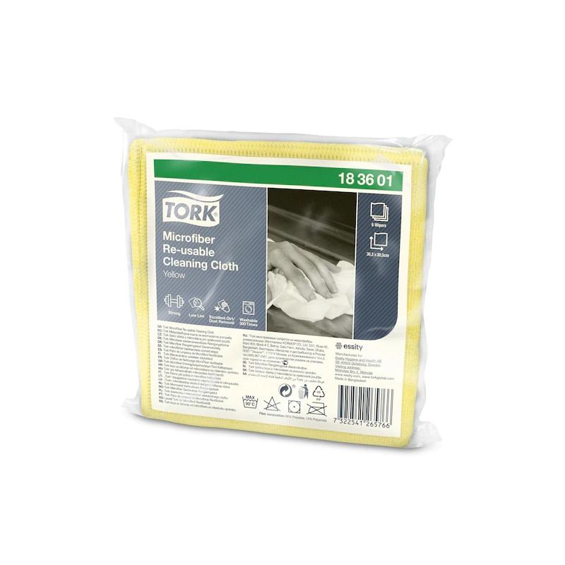 Kit 6 lavete reutilizabile Tork din microfibra,30.5x30.5, galben
