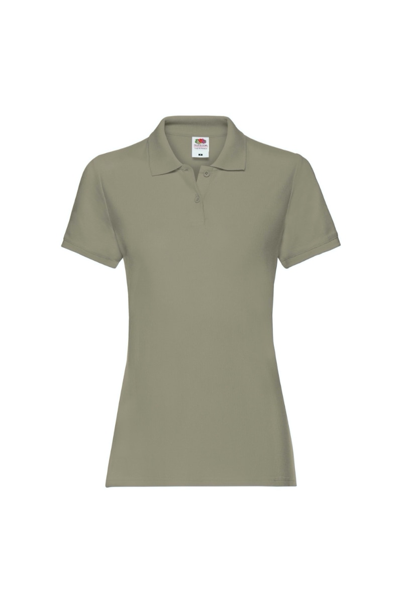 Tricou polo cu maneca scurta dama Fruit of the Loom Premium, Bumbac, Verde kaki, Verde kaki