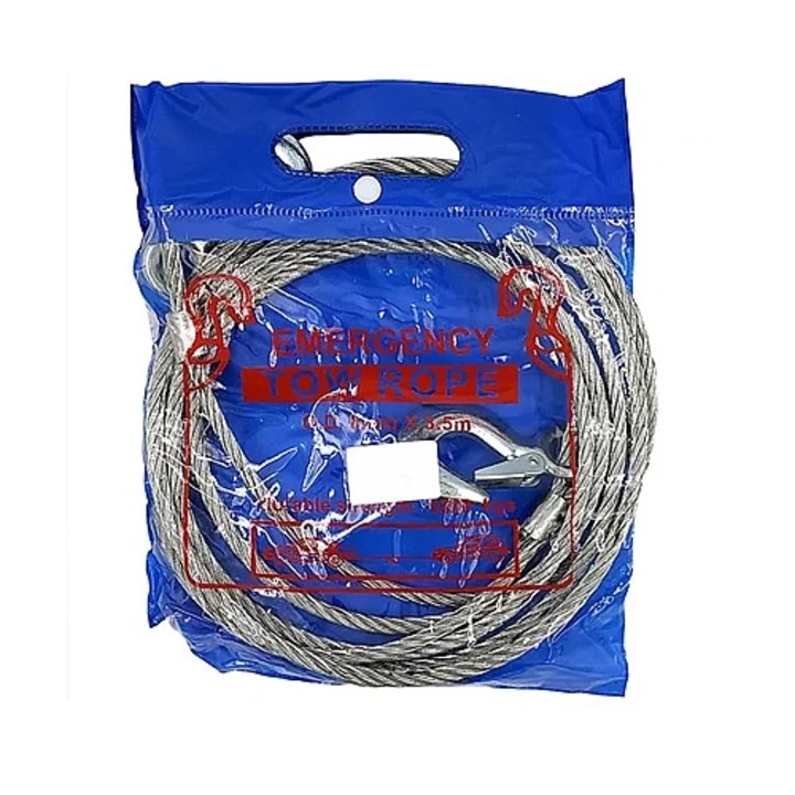 Cablu din otel pentru tractare auto, carlige de remorcare cu siguranta, 8mm x 4M, capacitate 3 tone