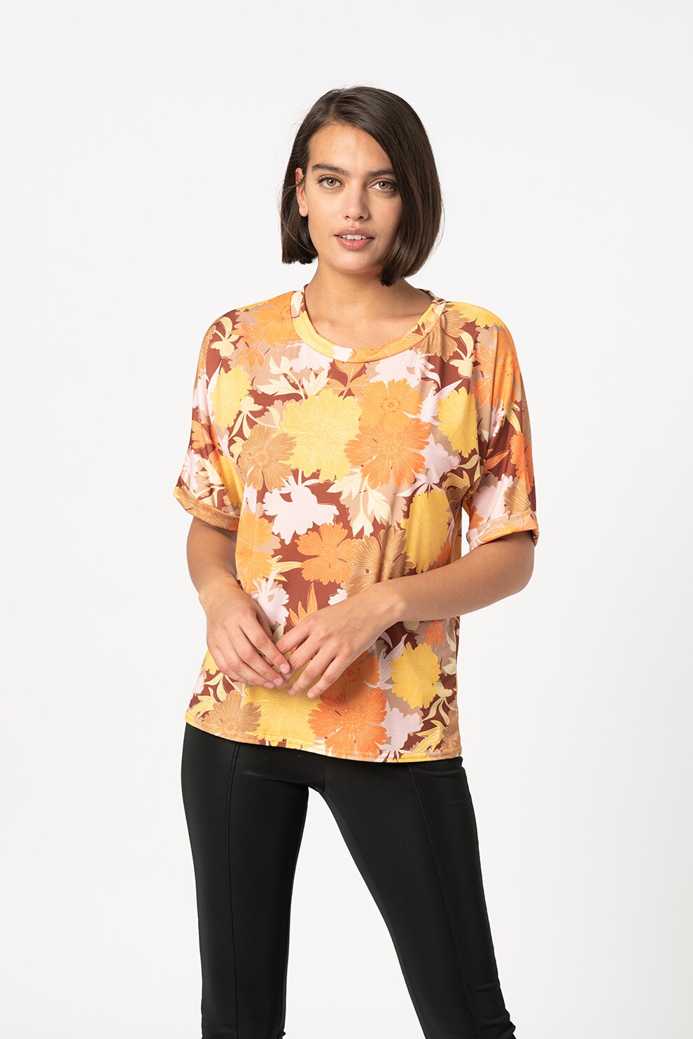 Sisters Point, Tricou cu imprimeu floral New Low, Galben/Oranj