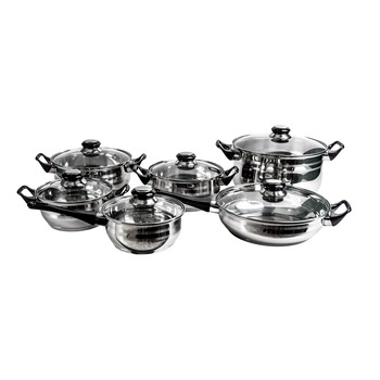 Set oale inox 12 piese, compus din 4x oale, 1xcratita cu coada, 1x tigaie si 6x capace sticla / Z-LINE 4038 Set oale inox 12 piese, compus din 4x oale, 1xcratita cu coada, 1x tigaie si 6x capace sticla / Z-LINE 4038