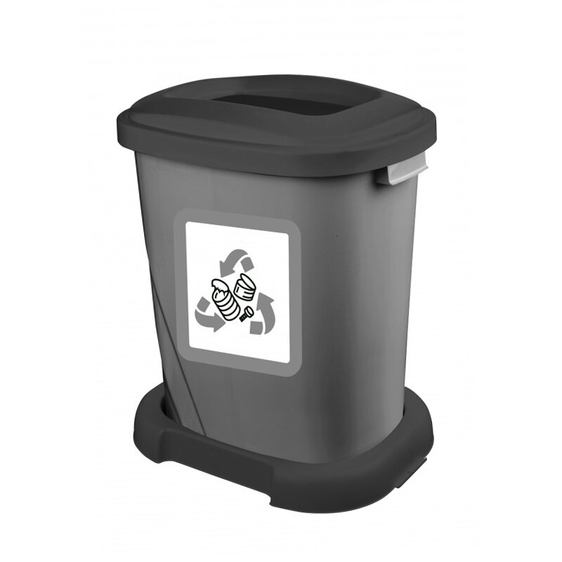 Cos de gunoi cu capac si suport , 50 l, Negru cu Gri