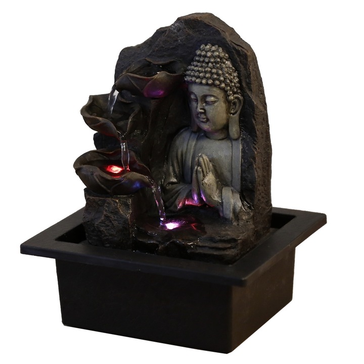 Fantana decorativa interioara Zen Light, Iluminare cu led, 21x21x26cm, Maro