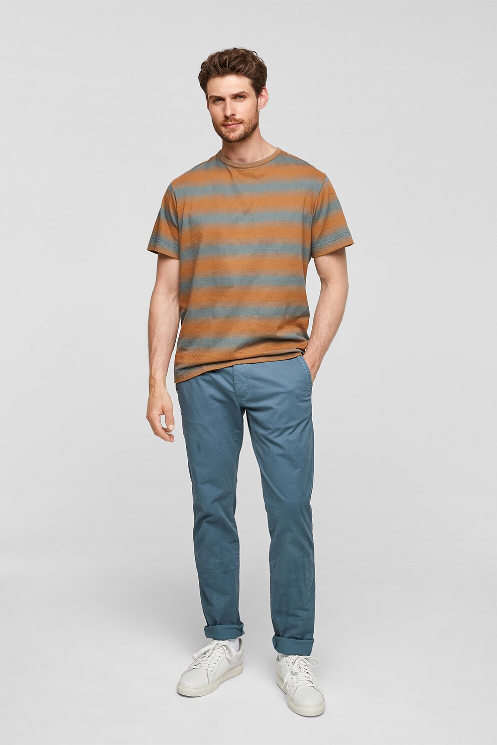 s.Oliver, Tricou in dungi relaxed fit, Albastru prafuit