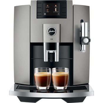Espressor automat Jura E8 Professional Aroma Dark Inox, 1450W, 15 bar, 17 bauturi, sistem spumare lapte, rezervor apa 1.9l, recipient cafea 280g, Argintiu inchis Espressor automat Jura E8 Professional Aroma Dark Inox, 1450W, 15 bar, 17 bauturi, sistem spumare lapte, rezervor apa 1.9l, recipient cafea 280g, Argintiu inchis