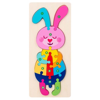 Jucarie educativa, puzzle 3D din lemn incastru, Iepuras cu cifre,12 piese, WD2051-A RCO® Jucarie educativa, puzzle 3D din lemn incastru, Iepuras cu cifre,12 piese, WD2051-A RCO®