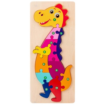 Jucarie educativa, puzzle 3D din lemn incastru, Dinozaur cu cifre, 11 piese, WD2051-E RCO® Jucarie educativa, puzzle 3D din lemn incastru, Dinozaur cu cifre, 11 piese, WD2051-E RCO®