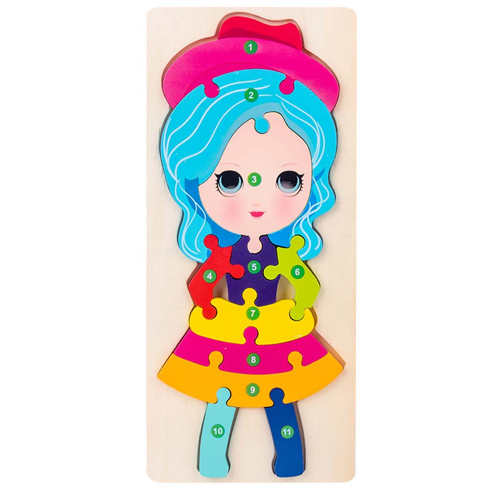 Jucarie educativa, puzzle 3D din lemn incastru, Fetita cu cifre,11 piese, WD2051-D RCO®