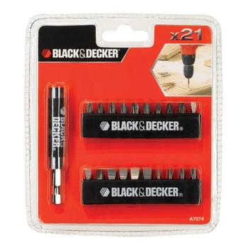 Set 21 accesorii Black & Decker - capete de surubelnita si adaptor magnetic A7074 Set 21 accesorii Black & Decker - capete de surubelnita si adaptor magnetic A7074