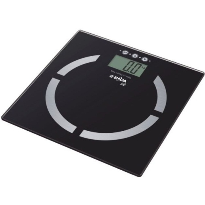 Cantar cu analizator corporal E-Boda CEP2011, 5 functii, 10 memorii, sticla, Negru