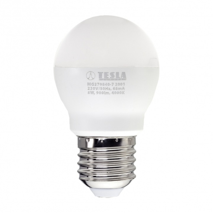 Tesla LED minigömb izzó, E27, 8W, 230V, 900lm, 4000K, 220°