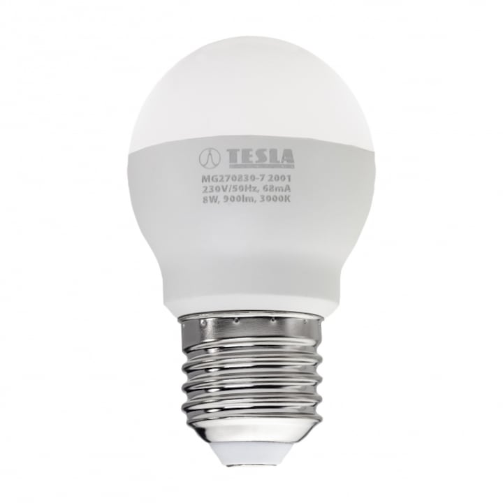 Tesla LED minigömb izzó, E27, 8W, 230V, 900lm, 3000K, 220°