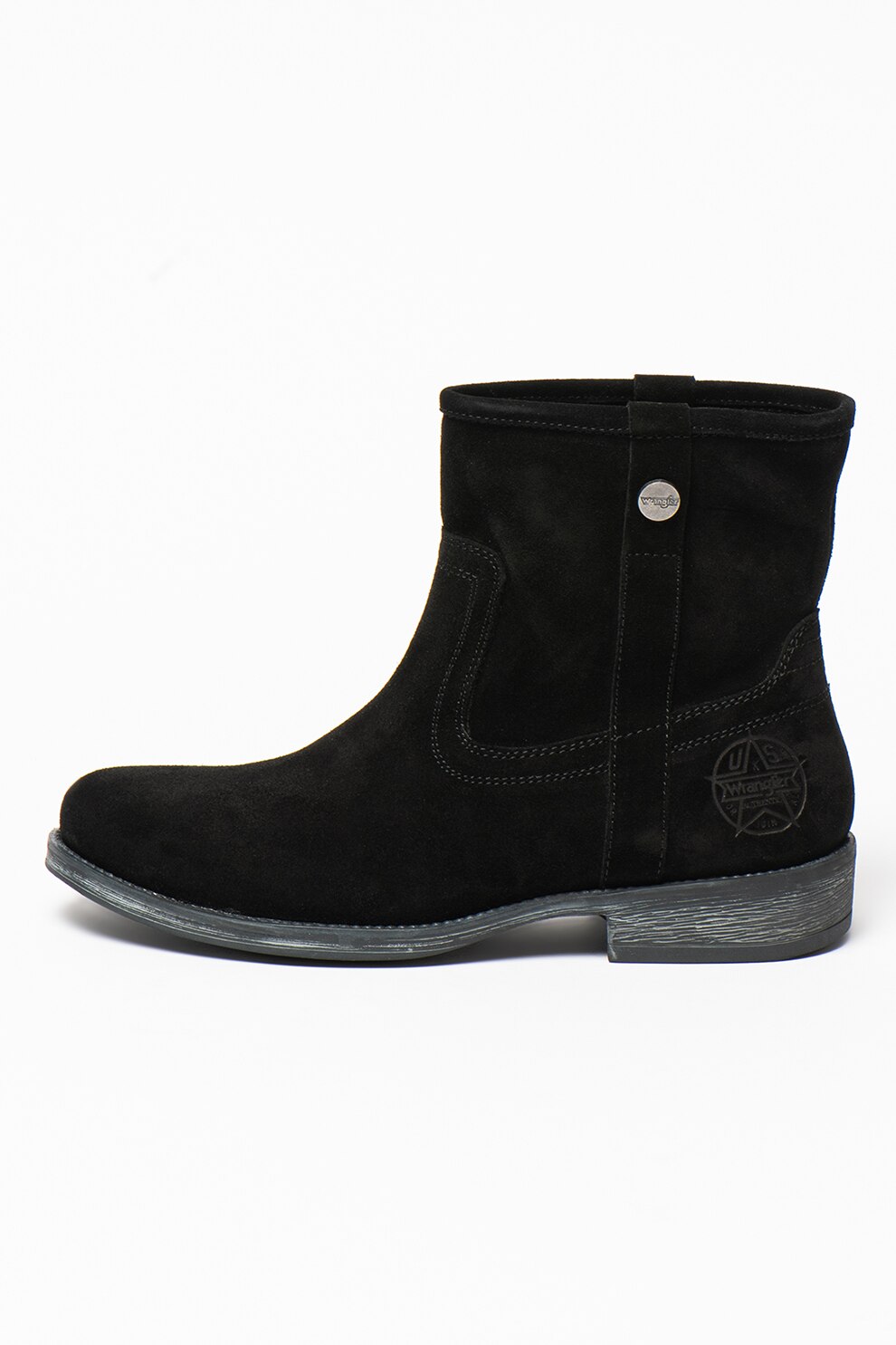 Wrangler, Ghete din piele intoarsa cu toc masiv Phoenix, Negru