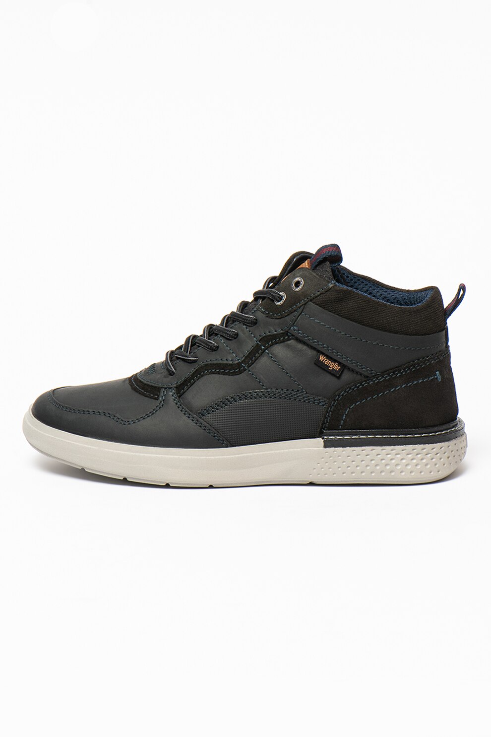 Wrangler, Pantofi sport mid-high din piele si piele intoarsa Discovery, Bleumarin