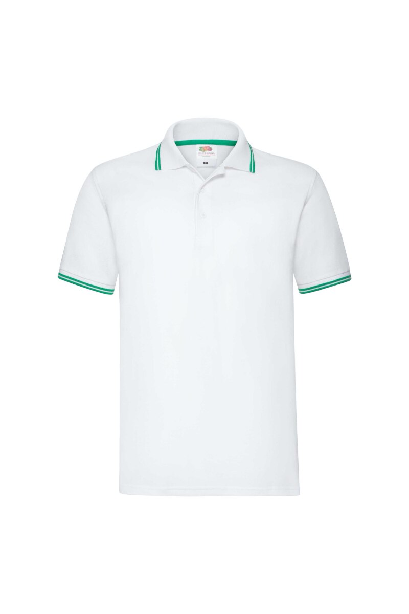 Tricou polo Fruit Of The Loom, Bumbac, Alb/Verde, Alb/Verde