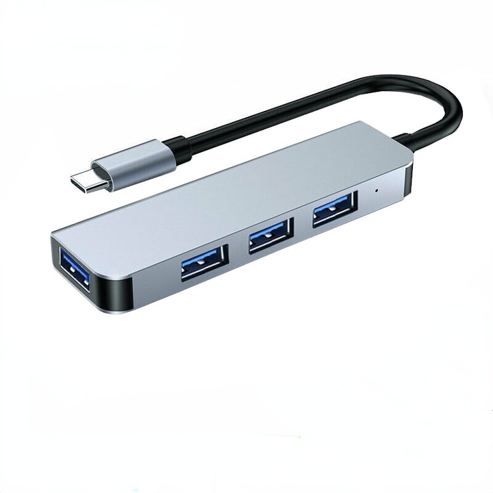 Hub USB 4in1, USB Tip C, 3.0, USB2.0, aliaj de aluminiu pentru MacBook, Argintiu