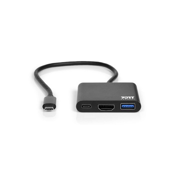 Docking station mini Port Design Type-C, HDMI + USB-A + USB-C, Power Delivery 60W, Negru Docking station mini Port Design Type-C, HDMI + USB-A + USB-C, Power Delivery 60W, Negru