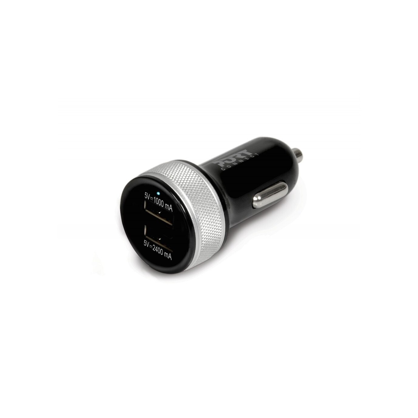 Incarcator auto rapid Port Designs, 12/24V, 2 x USB, include cablu Micro-USB 1.2m, Negru
