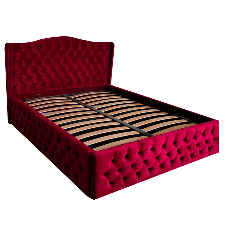 Pat Doha Luxury, dublu cu somiera si spatiu de depozitare, rosu 120x200 cm